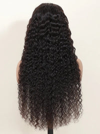 Deep wave lace front human hair curly wig from Spacewallart with voluminous, natural-looking curls and a lace front for a seamless hairline.