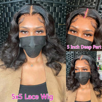 Body Wave Bob Wig by Spacewallart showing a natural, wavy hair wig styled in a sleek bob cut on a mannequin head.