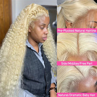 Blonde human hair wig with lace frontal by Spacewallart, showcasing natural hair texture and detailed lace front design.