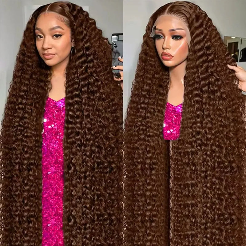 Chocolate brown HD lace frontal human hair wig by Spacewallart with natural hair texture and seamless lace front for a realistic look.