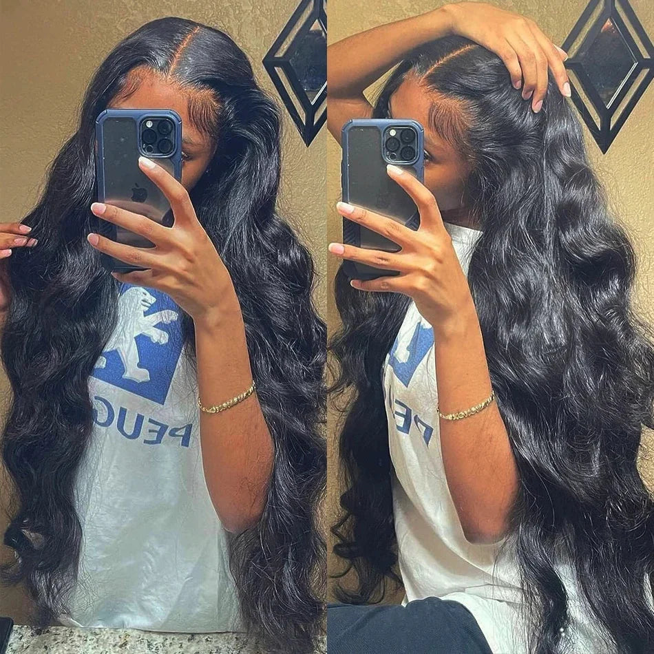 Spacewallart body wave lace front wig showing long, natural-looking hair with a lace front for a seamless hairline.