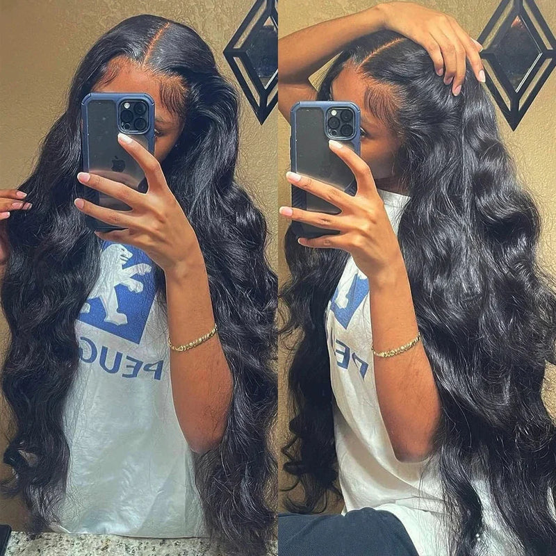 Spacewallart body wave lace front wig showing long, natural-looking hair with a lace front for a seamless hairline.