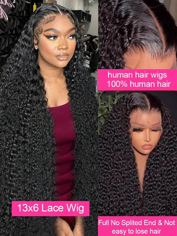 Deep wave lace front curly wig by Spacewallart, showcasing lush, voluminous curly hair with a lace front for natural styling.