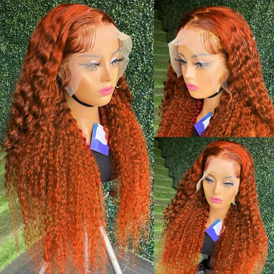 Orange Water Wave Human Hair Wig by Spacewallart, showcasing vibrant water wave style and natural texture.