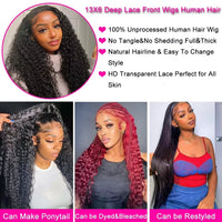 Transparent lace front deep curly human hair wig by Spacewallart featuring natural deep curls and a transparent lace front for seamless styling.