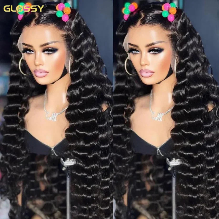HD Loose Deep Wave Frontal Wig by Spacewallart, featuring natural-looking deep wave hair with a full frontal lace for a seamless finish.