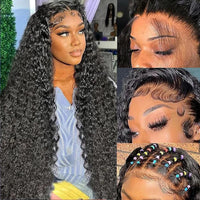 Deep wave lace front human hair curly wig by Spacewallart, showcasing natural deep wave curls and a lace front design.
