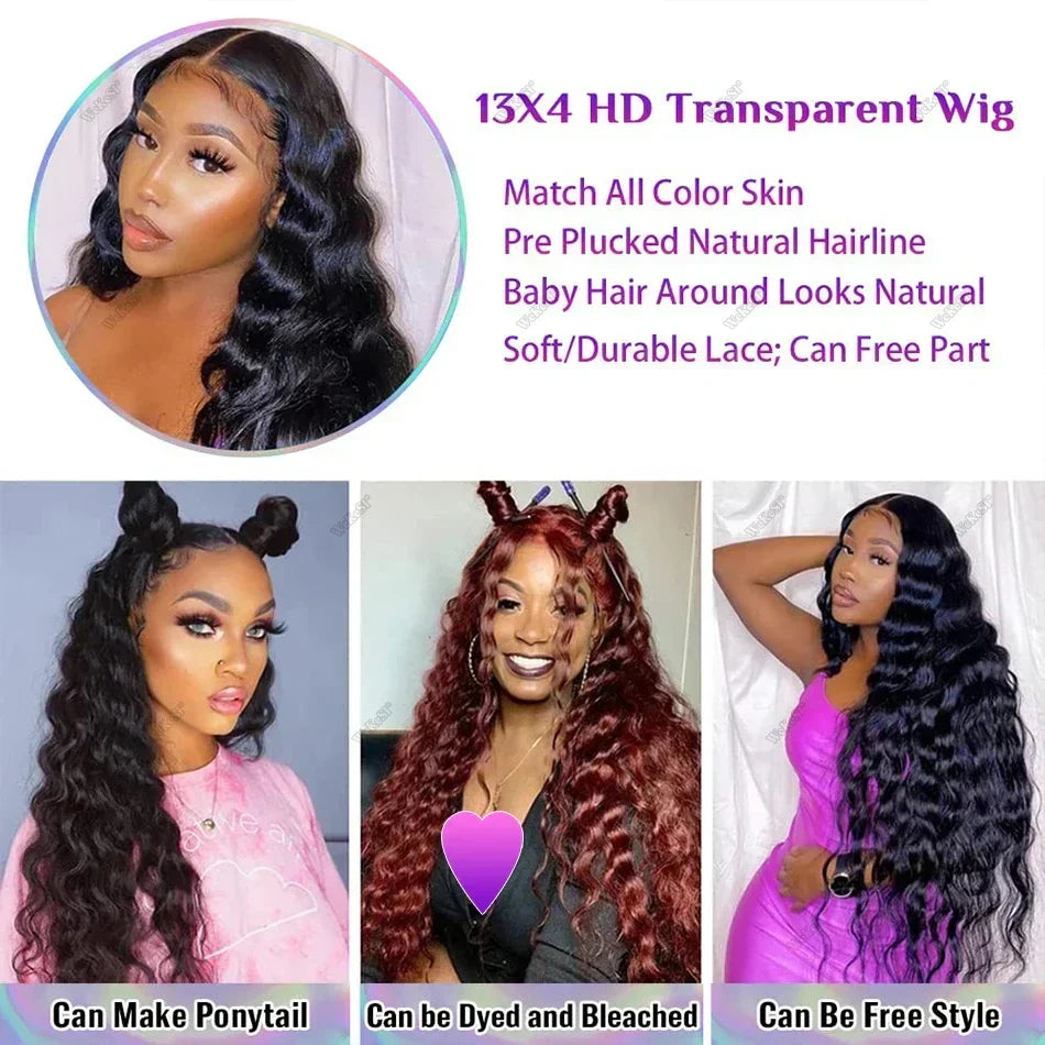 HD Loose Deep Wave Frontal Wig by Spacewallart, showing the natural deep wave texture and lace frontal for a seamless look.