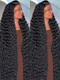 Spacewallart human hair curly wig showcasing voluminous, natural-looking curly hair styled for a fashionable appearance.
