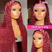 Burgundy deep wave frontal wig by Spacewallart featuring a natural hairline, full deep waves, and vibrant burgundy color.