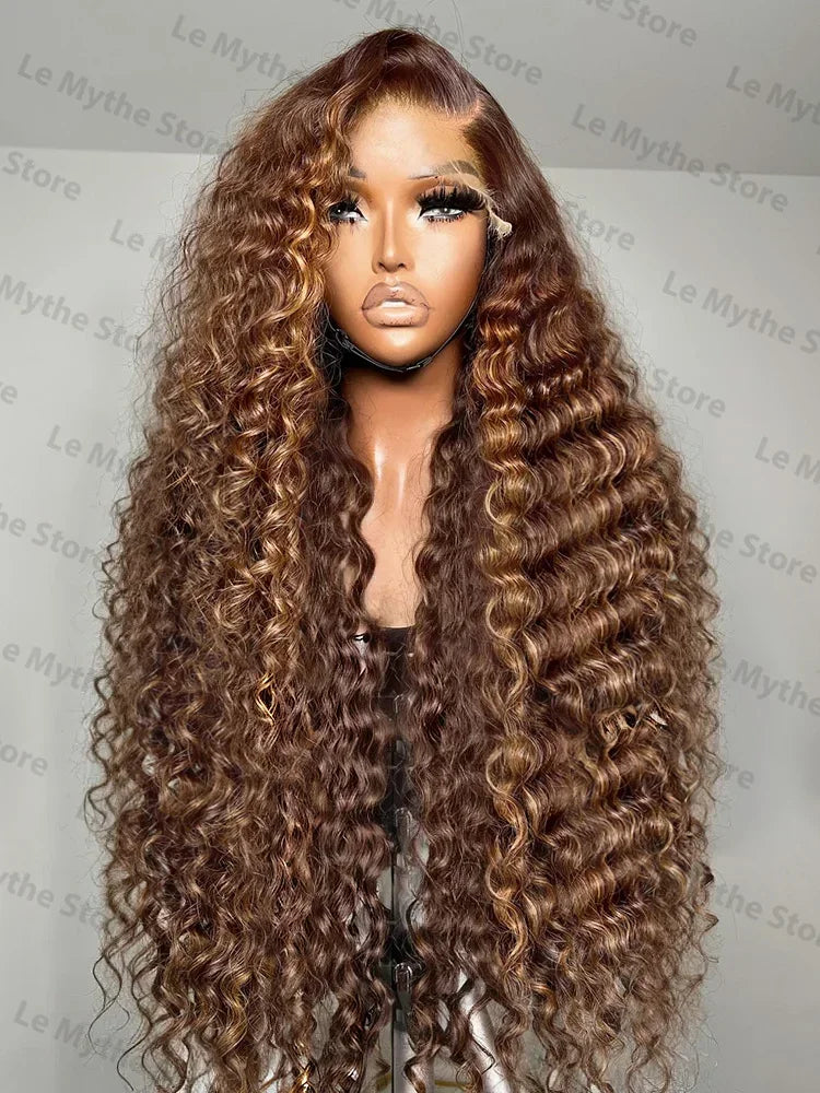Deep Wave HD lace front human hair wig by Spacewallart showcasing curly, voluminous deep wave texture and natural lace front styling.