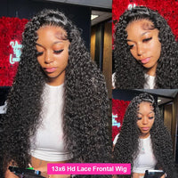 Deep wave curly wig by Spacewallart with pre-plucked hairline, showcasing lush, voluminous curls and natural-looking hair texture.