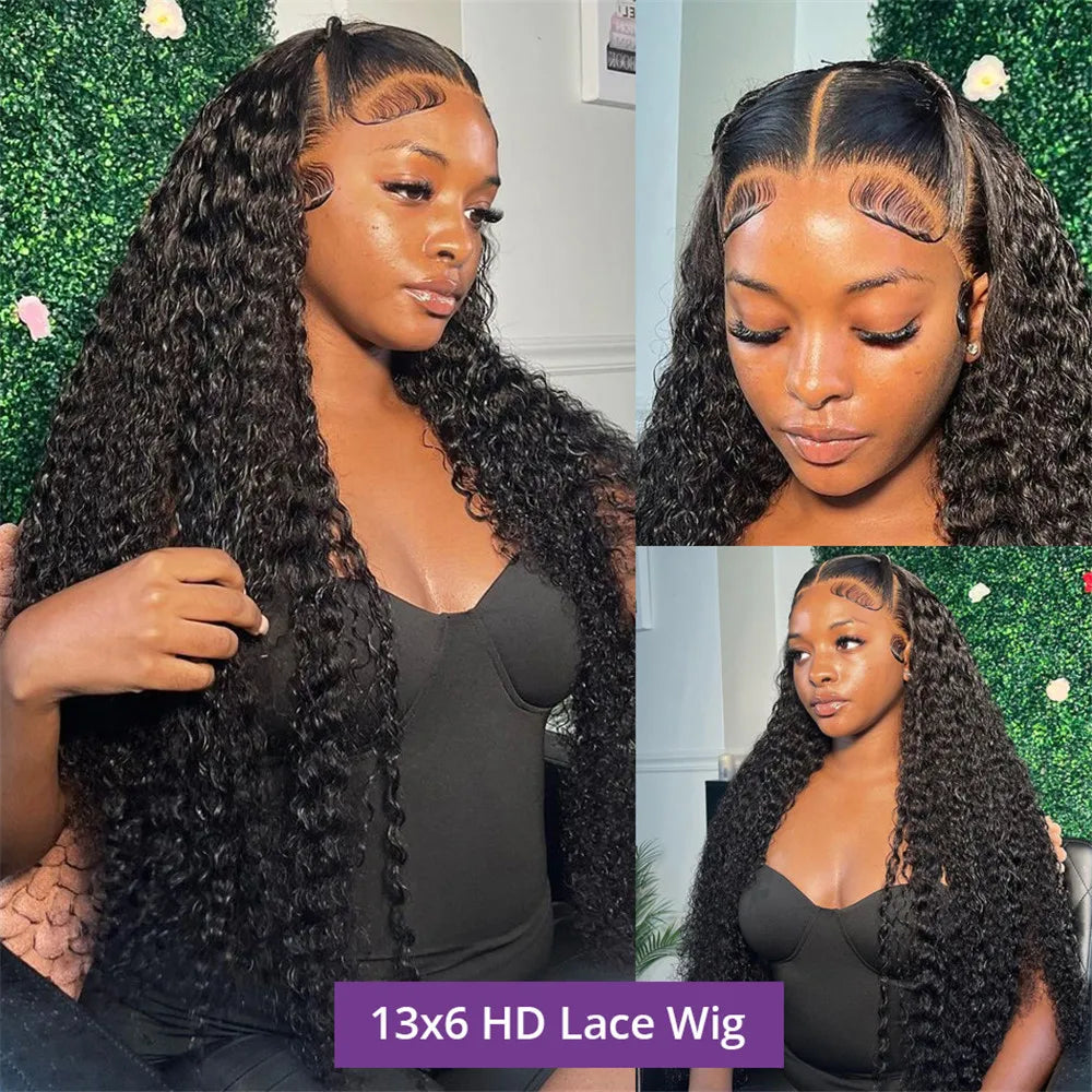 Deep Wave HD Lace Frontal Human Hair Wig by Spacewallart, showcasing natural deep wave texture and lace frontal design.