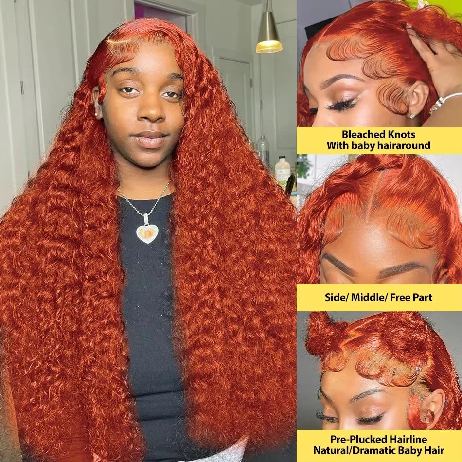 Orange water wave human hair wig by Spacewallart, featuring vibrant color and flowing water wave texture.