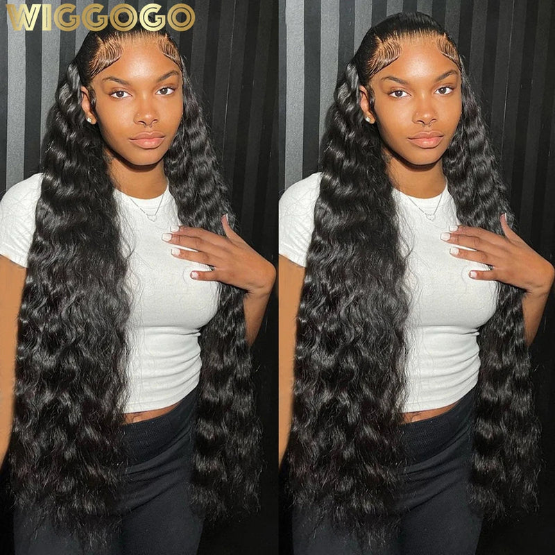 Deep wave frontal wig by Spacewallart featuring natural deep wave hair and a lace frontal for a seamless style.