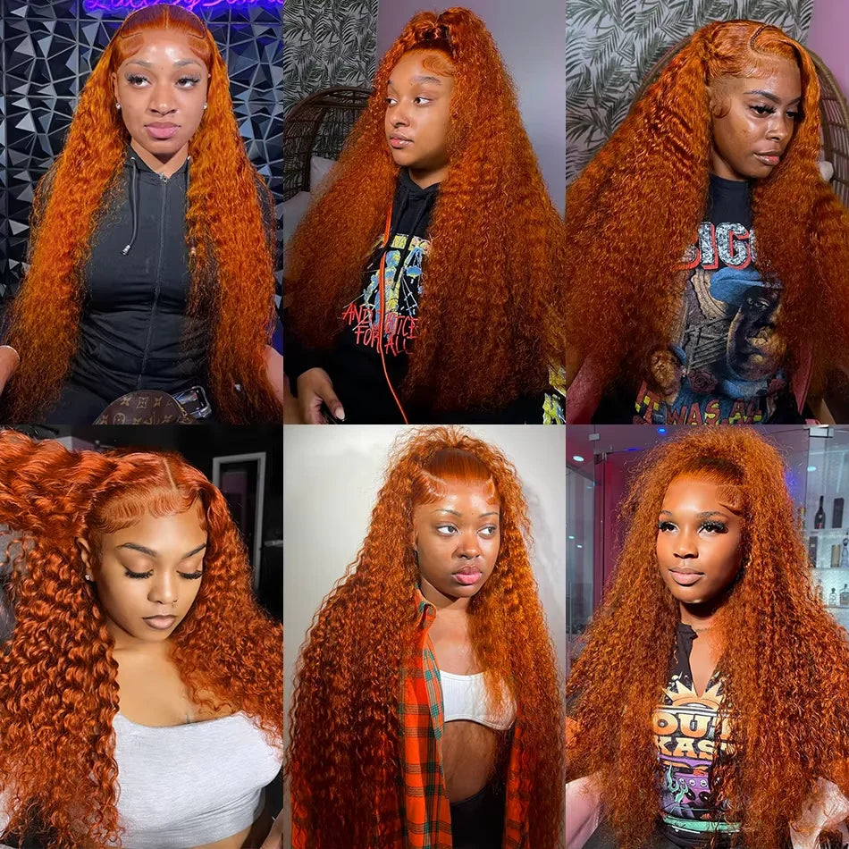 Orange Ginger Lace Front Curly Hair Wig by Spacewallart, showcasing vibrant curly wig with lace front for a natural look.