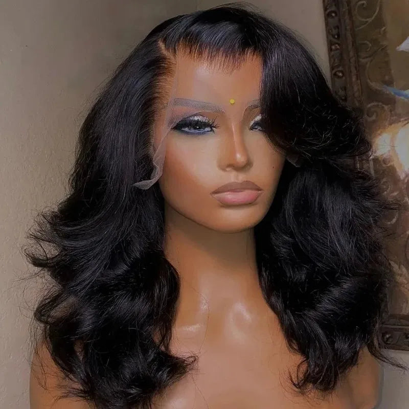 Body Wave Bob Wig by Spacewallart, showing natural-looking hair with soft waves and a sleek bob style in a close-up shot.