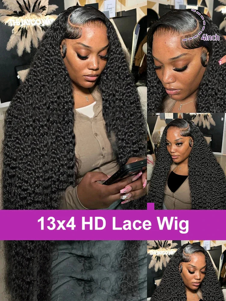 Deep Wave HD lace front human hair wig with curly texture by Spacewallart, showcasing the detailed lace front and voluminous curls.