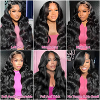 Curly body wave human hair wig by Spacewallart featuring natural curls and a voluminous style, shown in a close-up image.