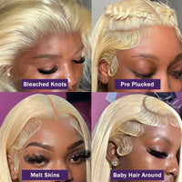 Blonde lace front human hair wig by Spacewallart, showcasing natural hair texture and lace front design for a seamless look.