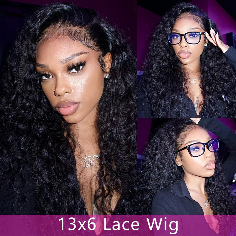 Water wave lace front human hair wig by Spacewallart with natural water wave texture and lace front design for a realistic look.