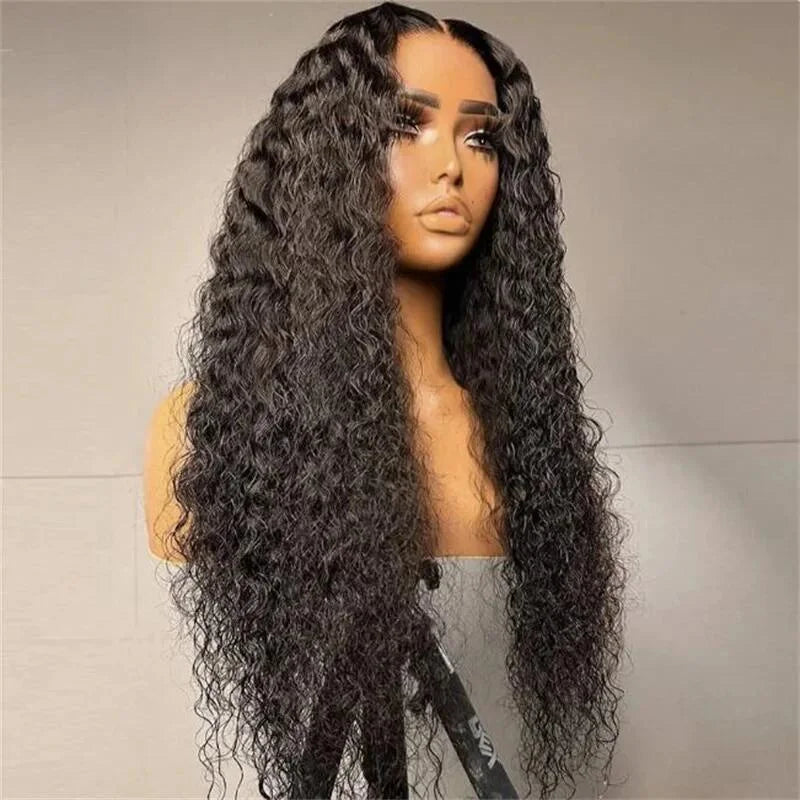 Soft natural black kinky curly lace front wig by Spacewallart showcasing voluminous, textured curly hair with lace front for a natural hairline.