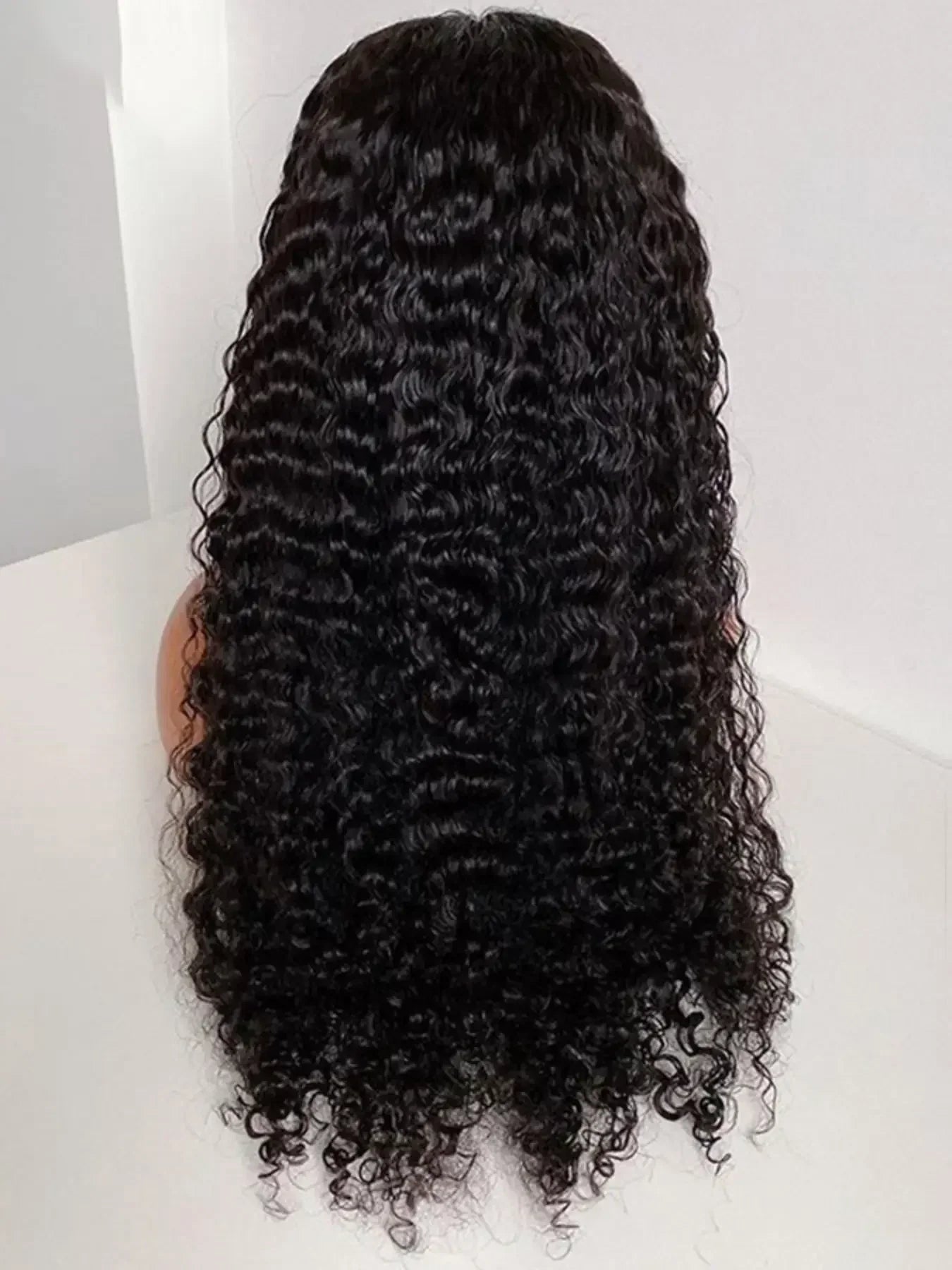 Soft natural black kinky curly lace front wig by Spacewallart, showcasing full wig with curly texture and lace front for styling.