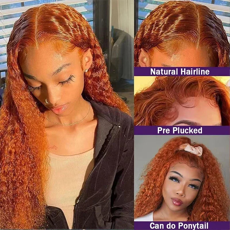 Orange Ginger Lace Front Curly Wigs by Spacewallart featuring vibrant curly hair with lace front for a natural look