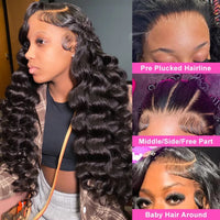 HD Loose Deep Wave Frontal Wig by Spacewallart featuring natural deep wave hair and a seamless frontal for a stylish look.