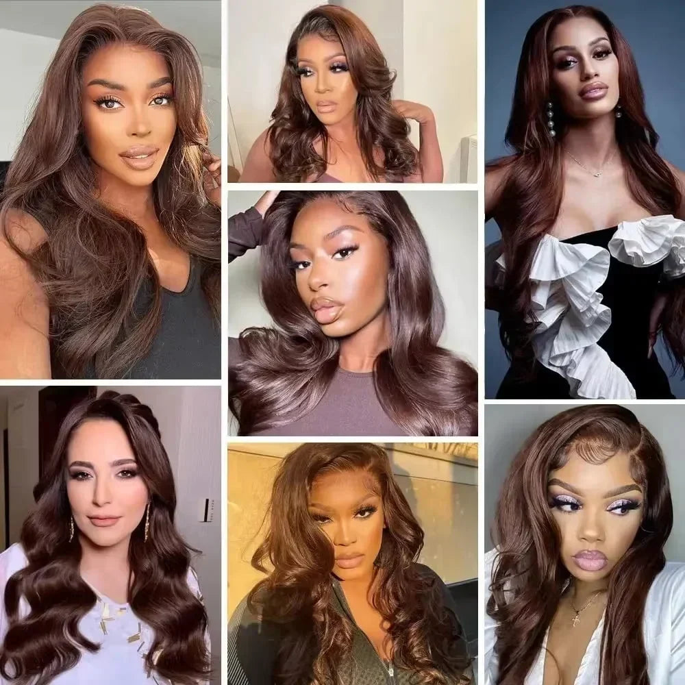 Chocolate brown HD lace front human hair wig by Spacewallart, showcasing realistic lace front and natural hair texture.