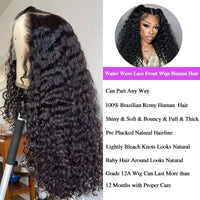 Water wave lace front human hair wig by Spacewallart featuring natural waves and a lace front for a seamless, stylish look.