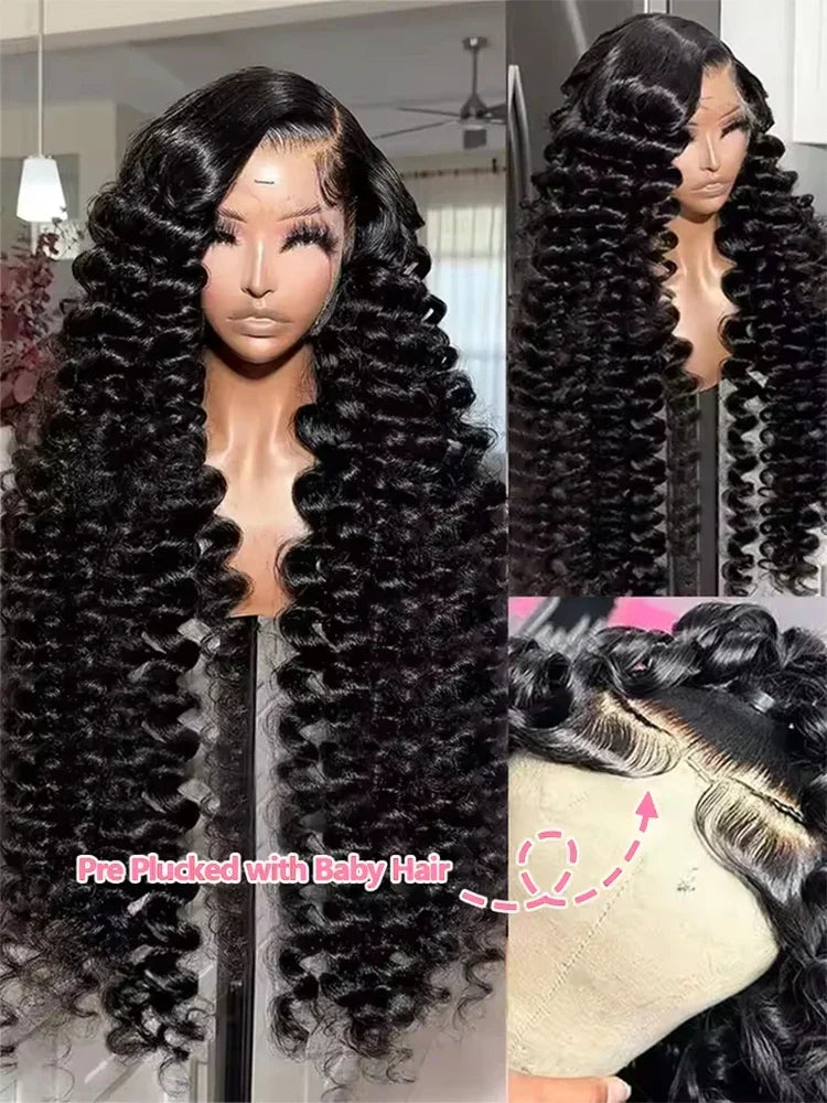 Loose deep wave human hair wig by Spacewallart featuring natural-looking deep waves and full hair coverage.