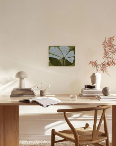 Close-up of the "Leaf It to Me" canvas print by spacewallart featuring vibrant green leaf illustrations on a white background.