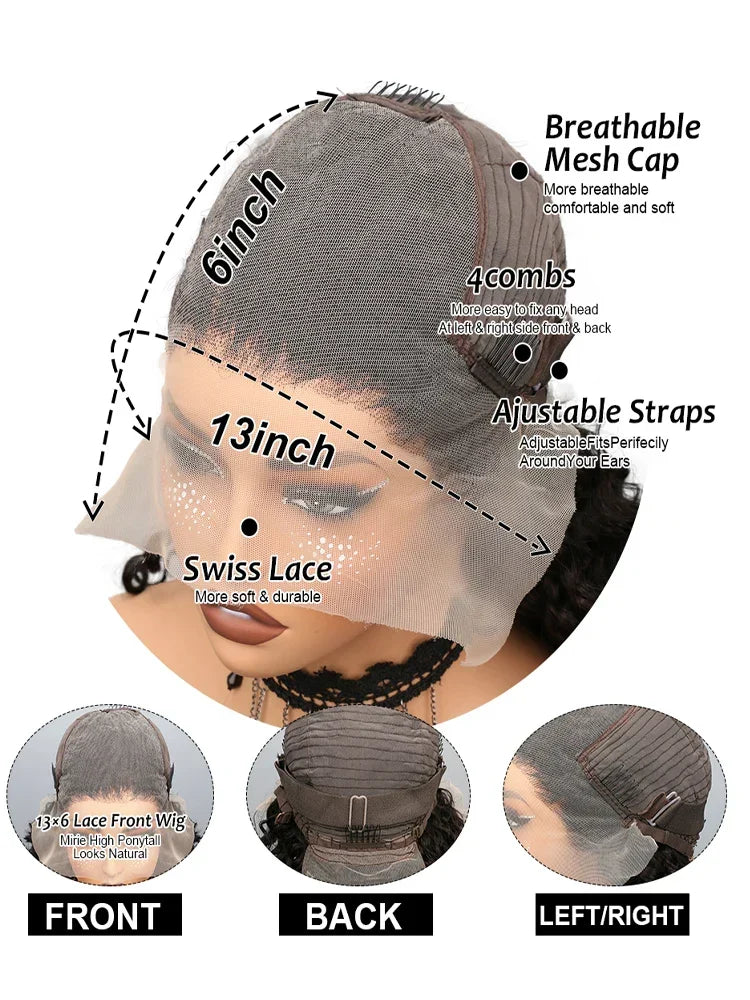 Deep wave lace front human hair wig by Spacewallart featuring curly texture and natural-looking hairline.
