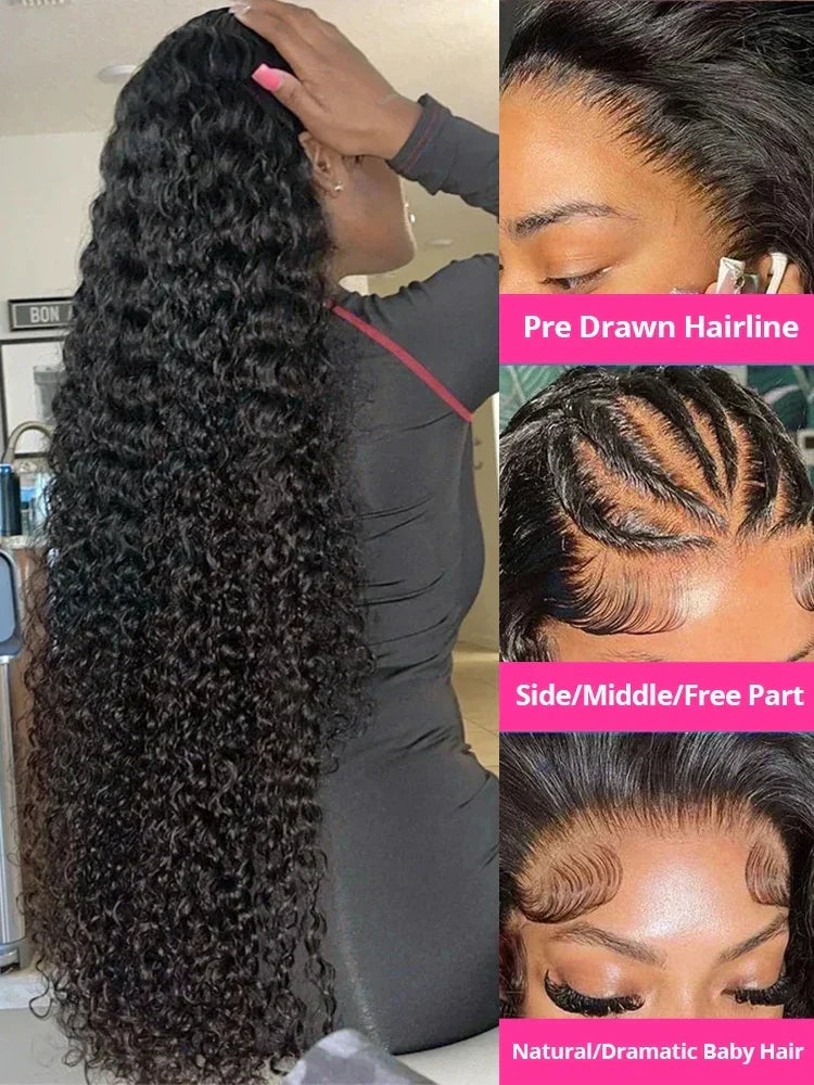 Water wave curly lace frontal wig by Spacewallart, showcasing natural textured hair with a lace front for a seamless fit.