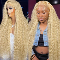 Blonde HD lace frontal human hair wig by Spacewallart, showcasing realistic lace closure and silky straight texture.