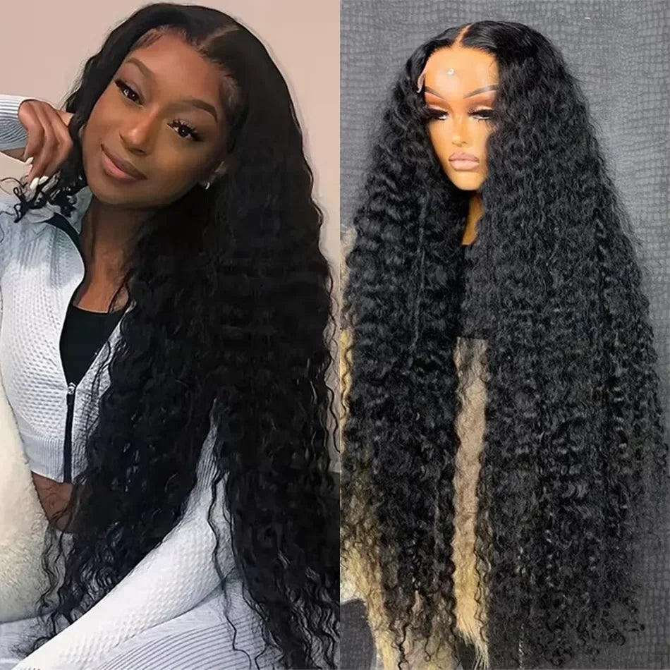 Deep wave curly lace frontal wig by Spacewallart showcasing natural hair texture and intricate lace detailing