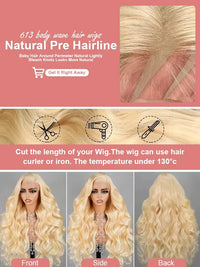 Honey blonde body wave curly wig by Spacewallart featuring soft, voluminous curls and natural wave pattern in a warm honey blonde shade.