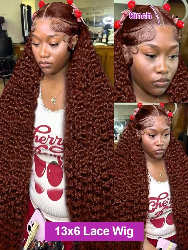 Chocolate brown lace frontal curly wig by Spacewallart, showcasing voluminous, textured curly hair with a natural lace front.