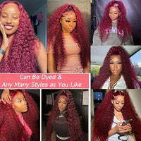 Burgundy HD lace frontal human hair wig by Spacewallart, showcasing hair with lace front and natural shine.