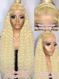 Spacewallart deep loose wave transparent curly wig styled with natural waves and volume, showcasing soft, curly hair texture.