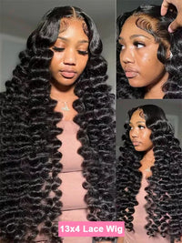 Loose deep wave human hair wig by Spacewallart, showcasing natural deep wave texture and full head of long, luxurious hair.