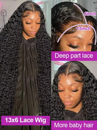 Spacewallart water wave lace front curly wig showcasing lush, voluminous water wave curls and natural-looking lace front for a seamless fit.