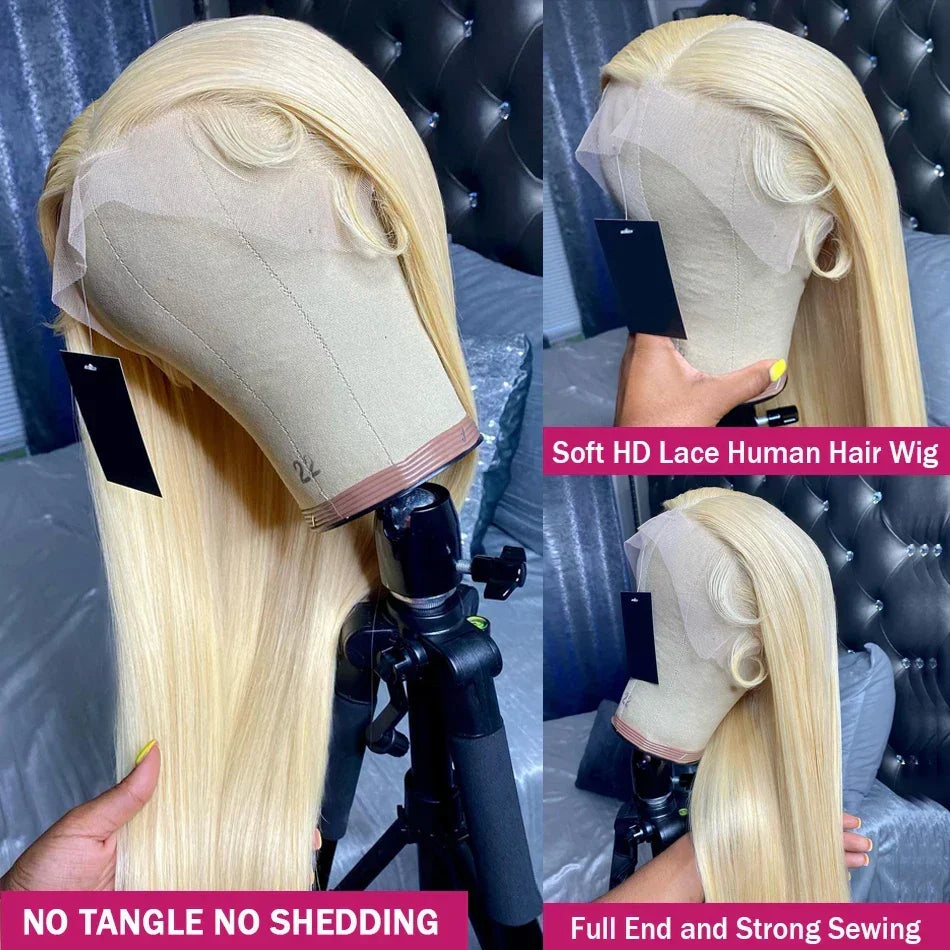 Blonde lace front human hair wig by Spacewallart featuring natural-looking hair with lace front for a seamless style.