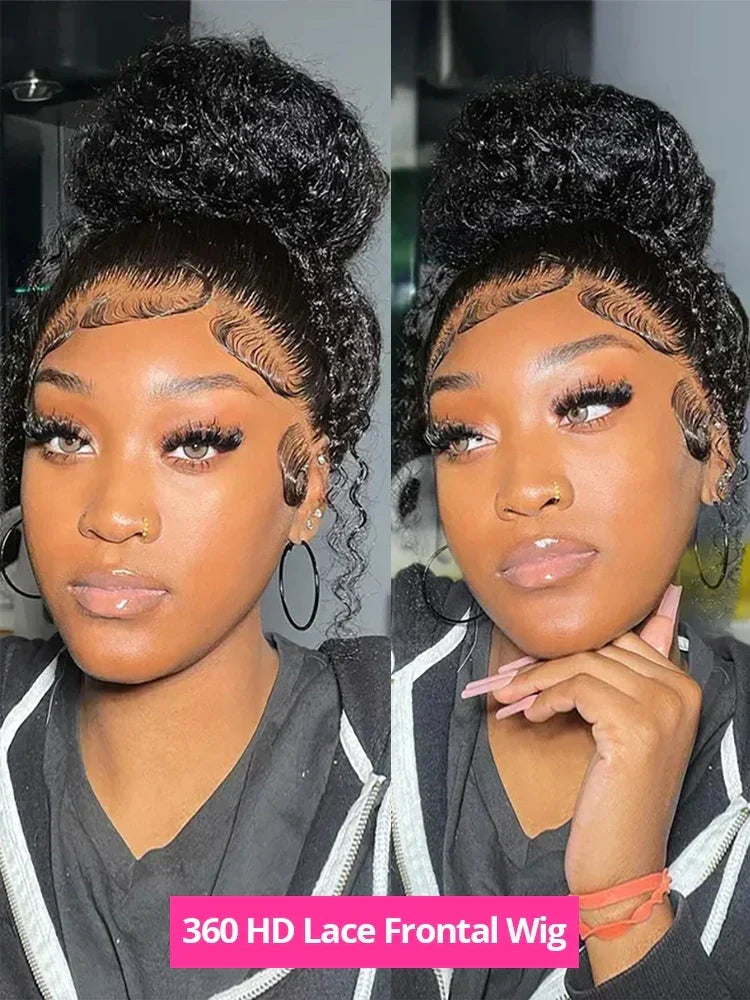 Water wave curly lace frontal wig by Spacewallart, featuring natural-looking waves and a lace front for seamless styling.
