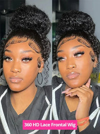 Water wave curly lace frontal wig by Spacewallart, featuring natural-looking waves and a lace front for seamless styling.