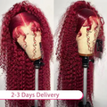 Burgundy deep wave curly wig by Spacewallart, showcasing voluminous textured hair with rich color and natural wave pattern.