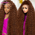 Chocolate brown HD lace frontal human hair wig by Spacewallart, showcasing realistic lace and natural straight hair style.