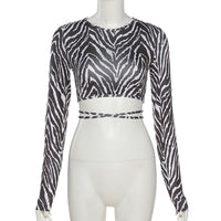 Striped print lace-up short top from Spacewallart featuring a stylish, fitted design and breathable fabric for casual wear.