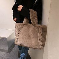 Spacewallart Chain Plush Handbag with gold chain strap, soft plush material, and stylish accessory design.